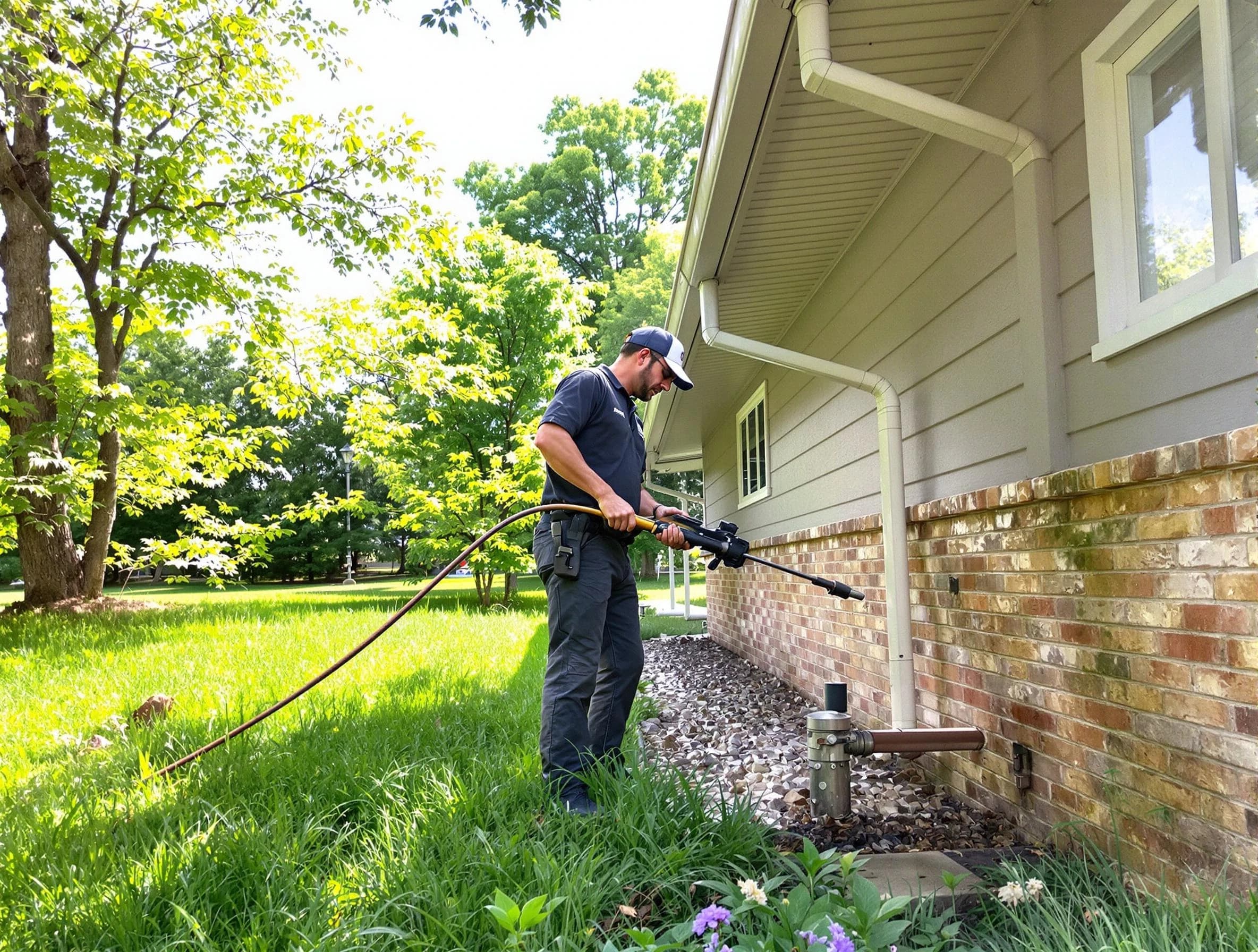 North Royalton Roofing Company removing debris from a downspout in North Royalton, OH