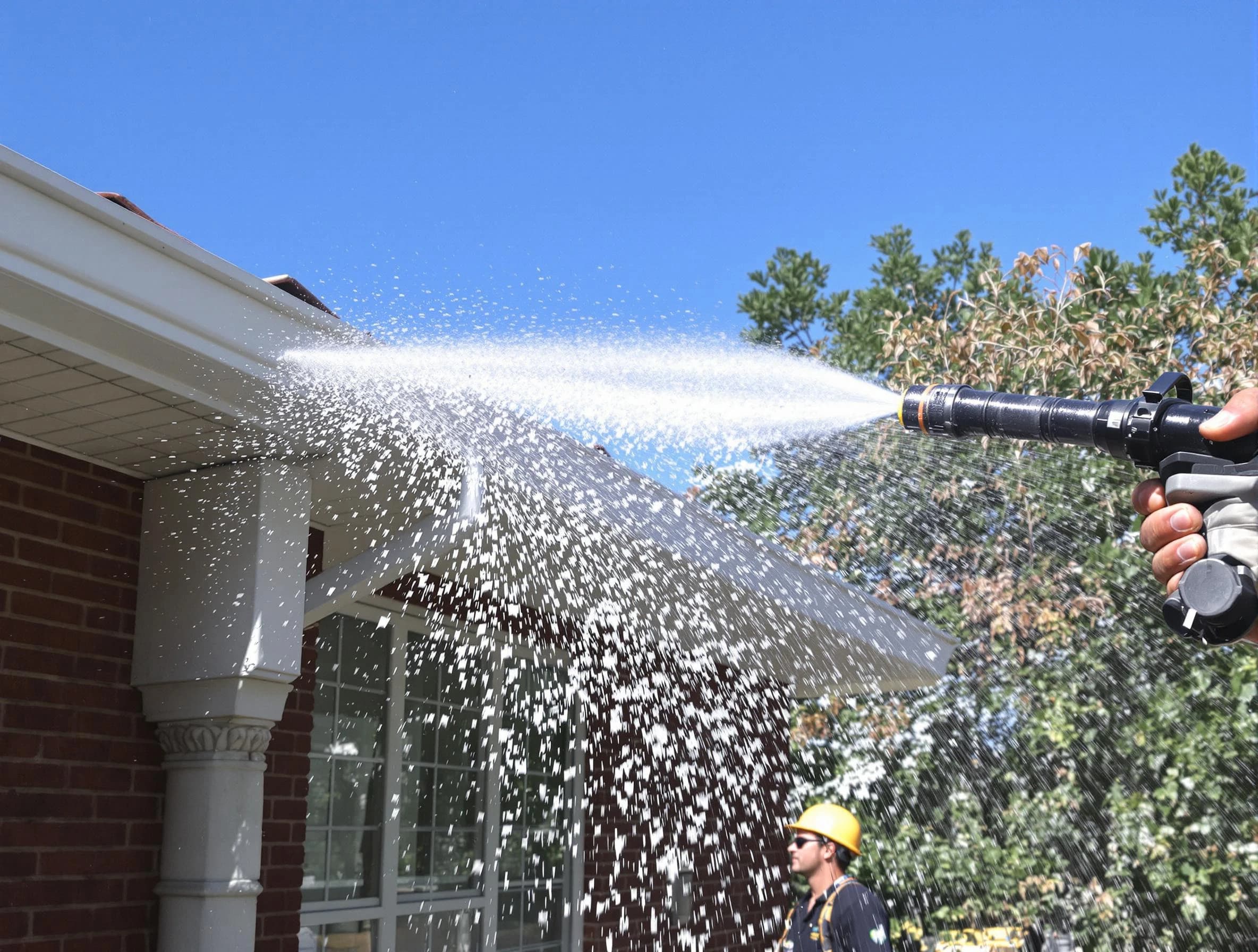 Cleared downspout by North Royalton Roofing Company ensuring unrestricted flow in North Royalton, OH