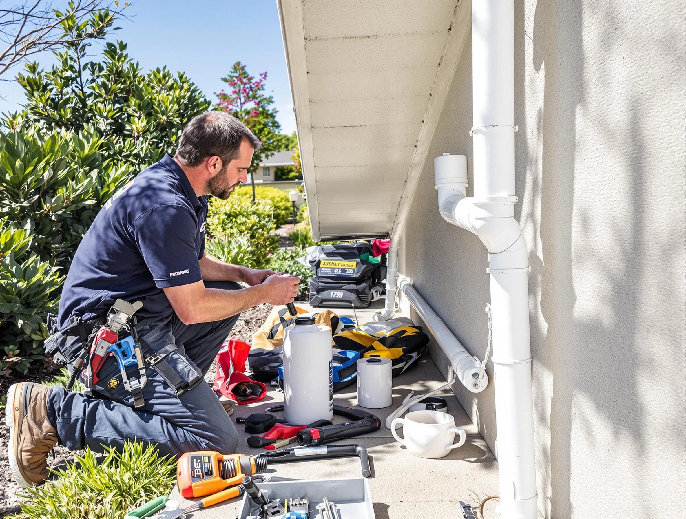 North Royalton Roofing Company expert fixing a downspout in North Royalton, OH