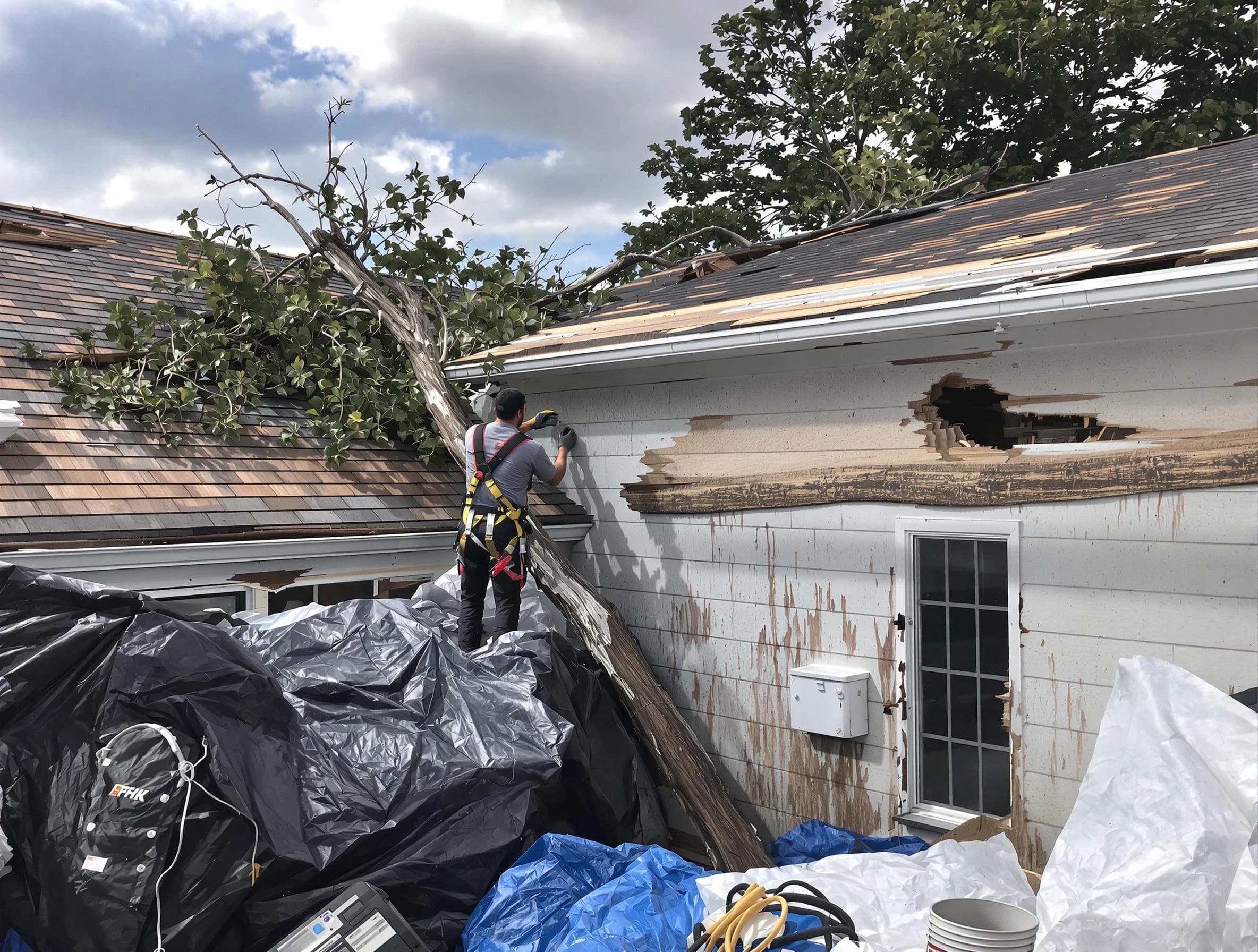 North Royalton Roofing Company technicians handling urgent roof damage in North Royalton, OH