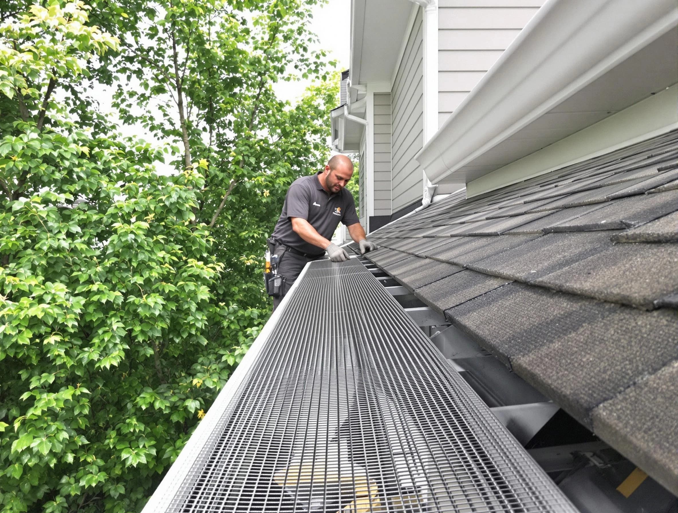 Close-up of gutter guards installed by North Royalton Roofing Company in North Royalton, OH