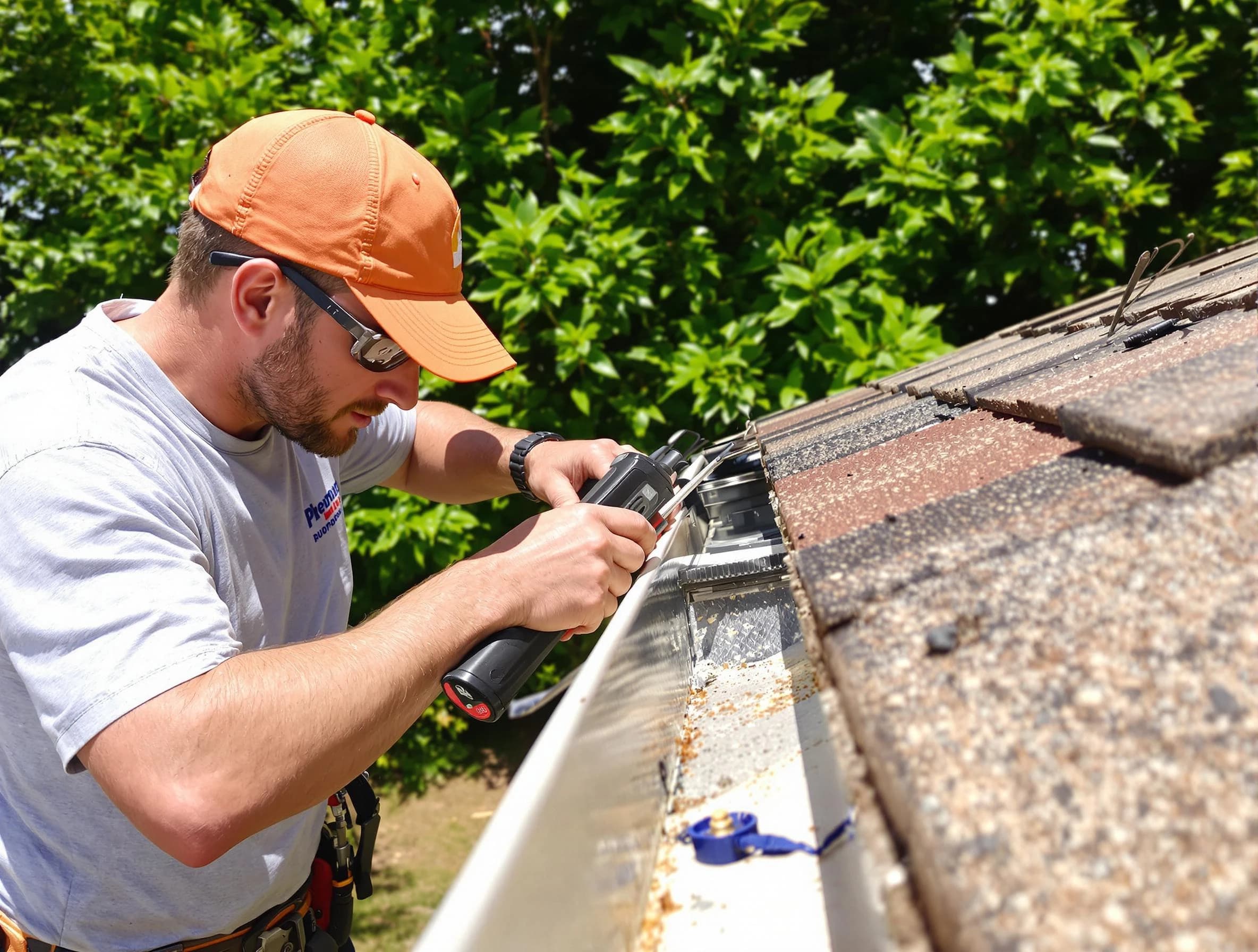 North Royalton Roofing Company specialists conducting a gutter repair in North Royalton, OH