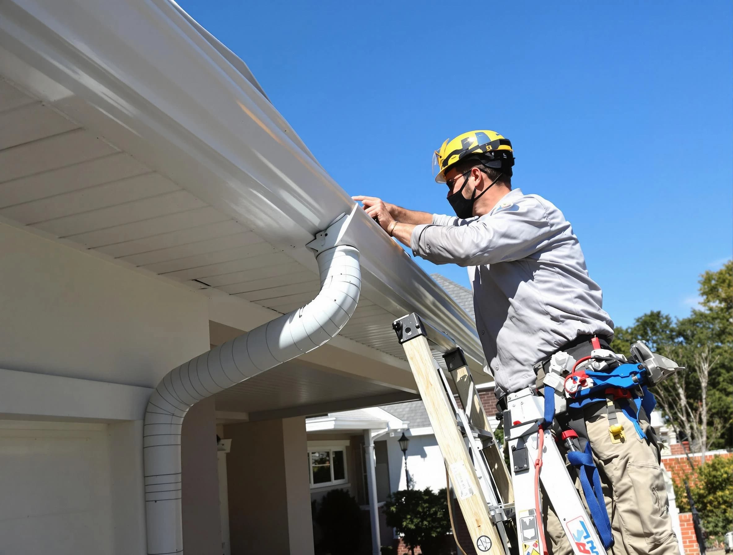 Close-up on a freshly sealed gutter joint by North Royalton Roofing Company in North Royalton, OH