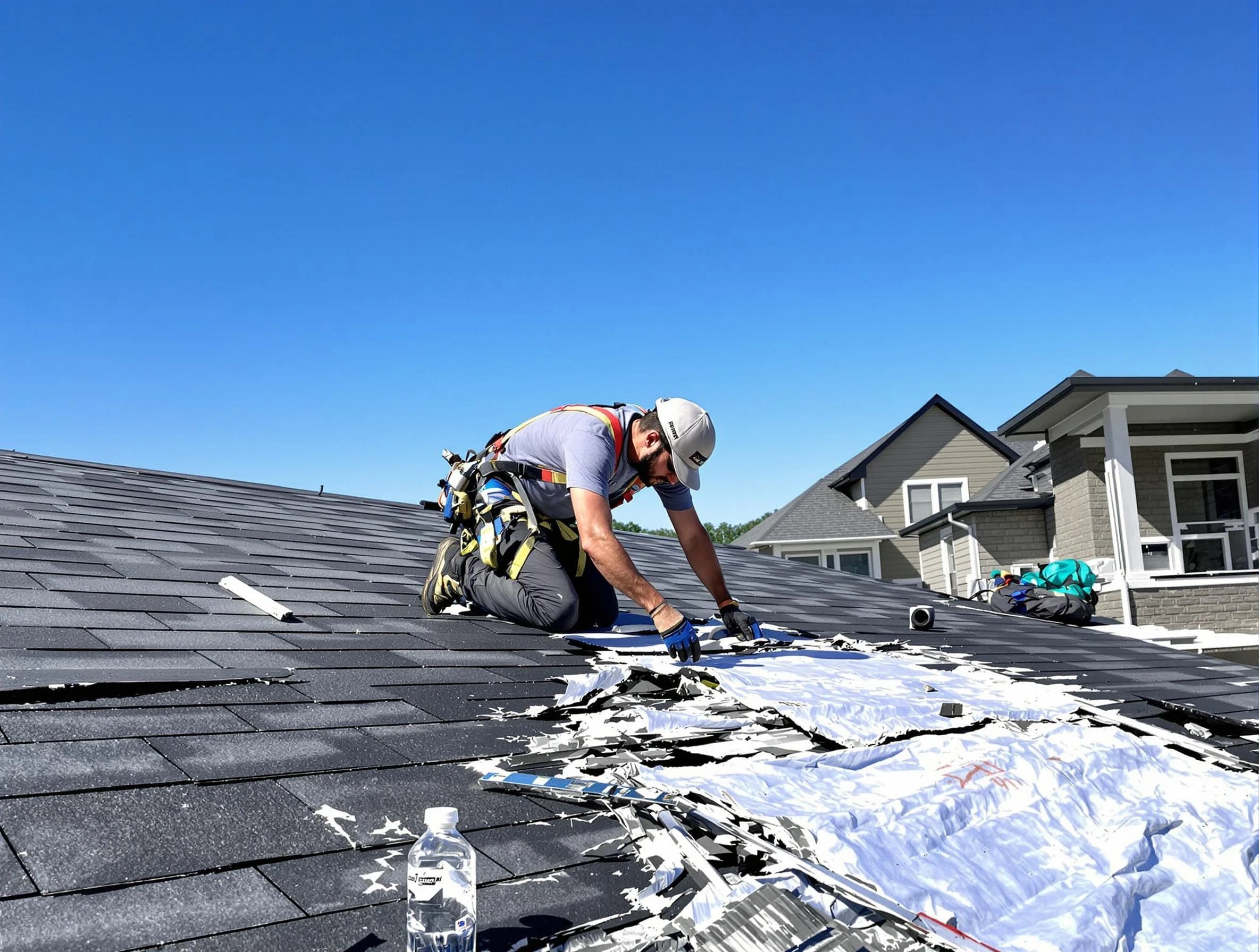 North Royalton Roofing Company repairing a roof section in North Royalton, OH