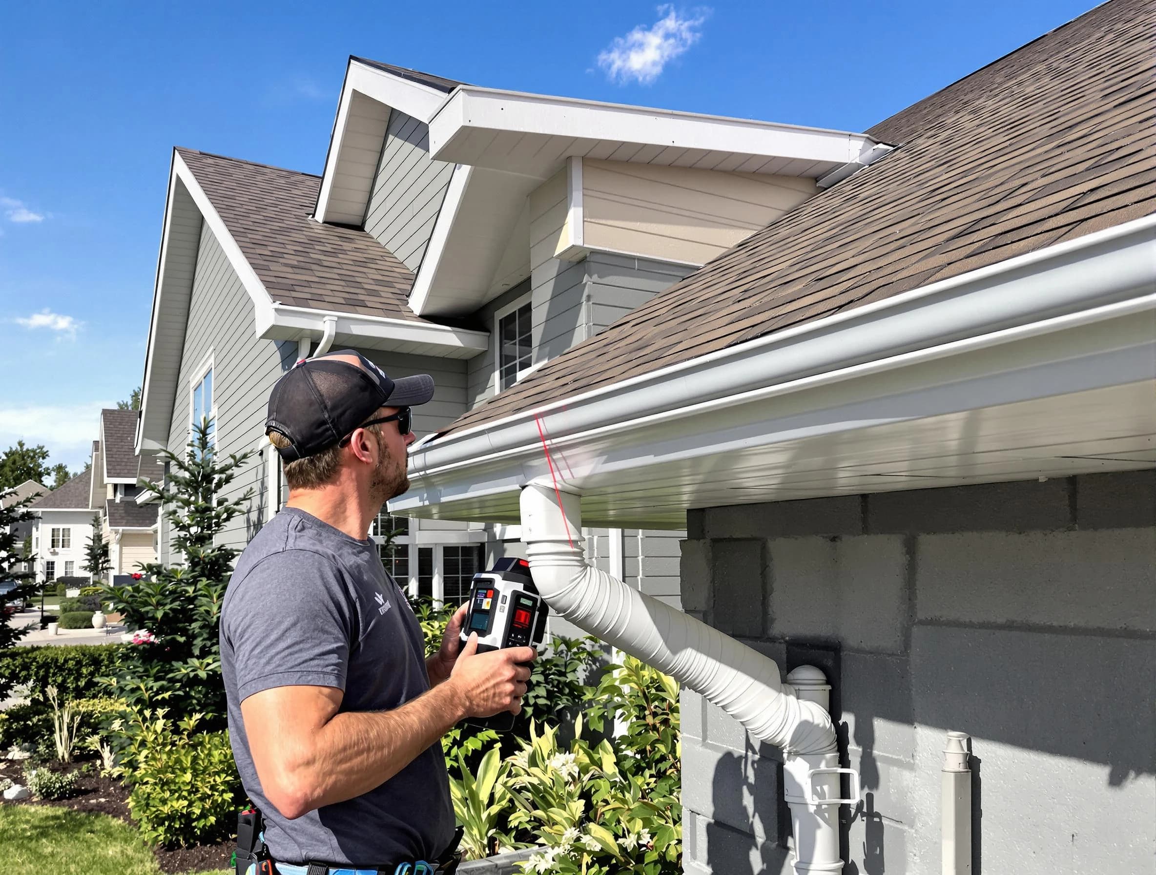 North Royalton Roofing Company installing seamless gutters in North Royalton, OH