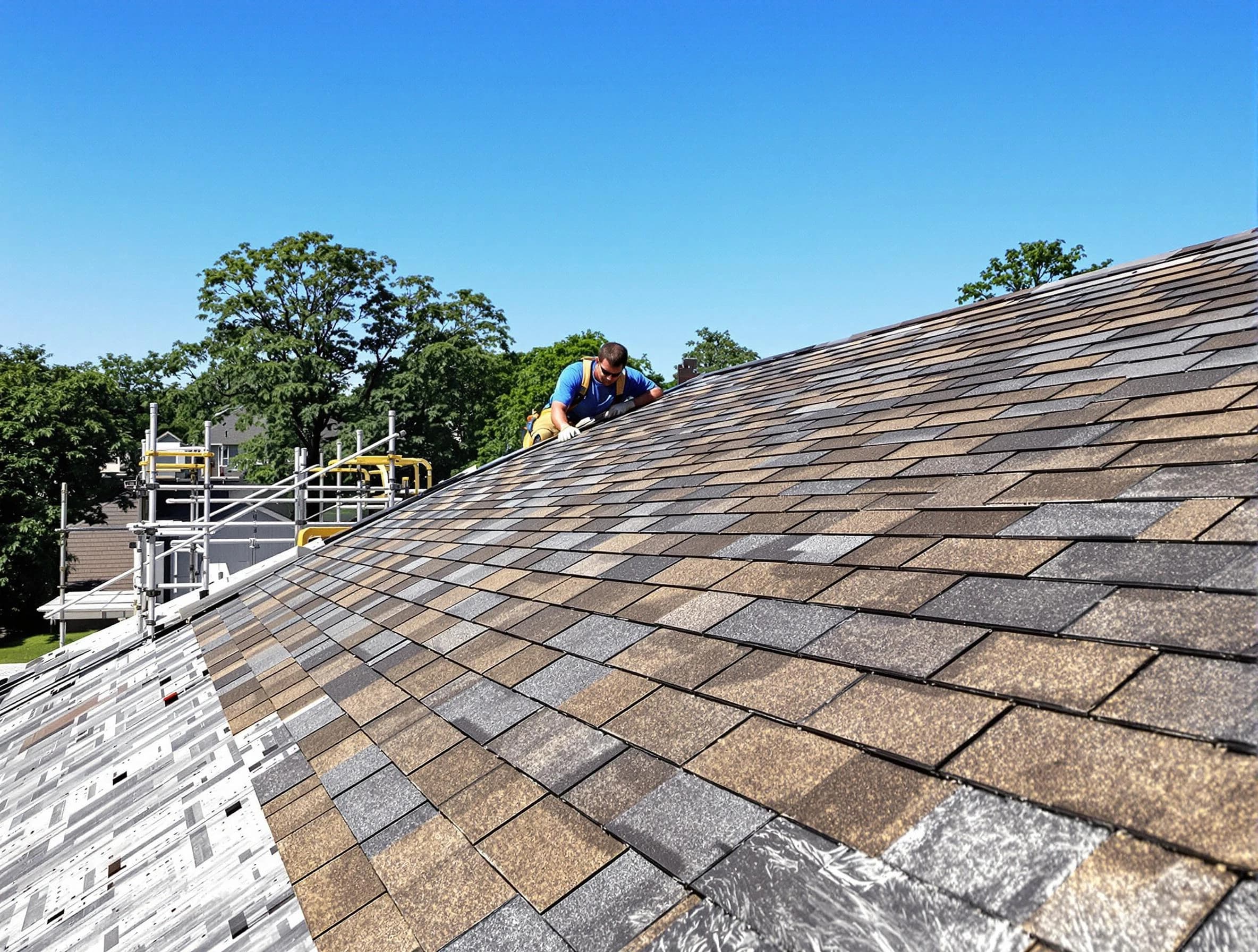 Close-up of new shingles installed by North Royalton Roofing Company in North Royalton, OH